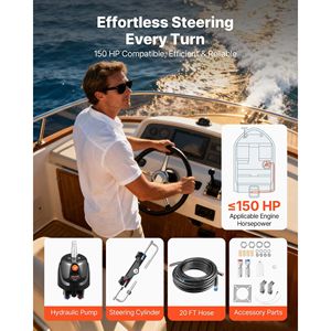Kit de Sistema de Dirección Hidráulica para Barcos de 150 HP, Bomba de Timón de 6.9 MPa/1000 psi, Cilindro de Bloqueo Bidireccional para Motores de Barcos de 150 HP - Product Image 2