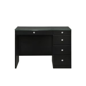 Juego de tocador de maquillaje de 2 piezas con iluminación LED negra, tapa de cristal y 5 cajones con tiradores de cristal, muebles de dormitorio de madera - Product Image 6