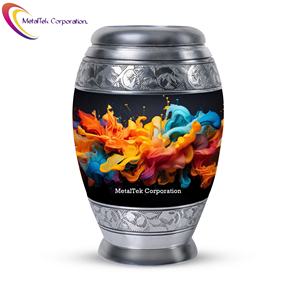 Hand Painted Aluminum Cremation Urn for Adult Ashes Abstract Art Memorial Vase Durable <b>Large</b> Funeral Burial Decorative Metal <b>Jar</b> - Product Image 2