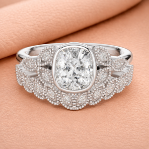 Luxury Vintage Cushion Cut Lab Grown Diamond Engagement <b>Ring</b> <b>Set</b> in Yellow White Rose <b>Gold</b> IGI Certified Bridal Jewelry Gift - Product Image 2