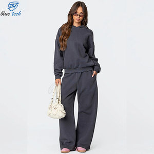 Women Hooded Tracksuit Set Oversized Eco-Friendly Cotton Fleece Casual Streetwear Two Piece Outfit Custom Logo Print - Product Image 2