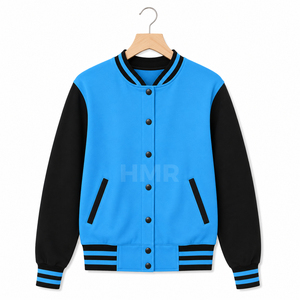 Cárdigan de Punto Acrílico HMR Sisterhood Sorority en Azul y Negro con Contraste de Color, Manga Larga, Cuello Redondo Clásico y Cierre de Botones - Product Image 1