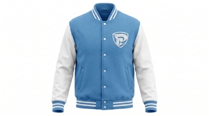 Chaqueta Varsity Azul para Hombre, Mangas Blancas, Logotipo Bordado, Cierre de Botones Delanteros, Estilo Preppy, Ropa de Abrigo para Otoño - Product Image 1