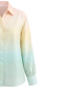 เสื้อเชิ้ตผู้หญิงแขนยาวสีพีชไล่เฉดเขียวมิ้นท์แบบกระดุมหน้า สไตล์ลำลองสำหรับใส่ทำงาน ผู้ผลิตเสื้อผ้าแบบ OEM สั่งทำได้ - Product Image 4
