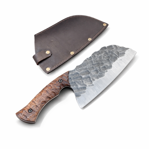 Cuchillo de Chef para Bushcraft Forjado a Mano SAZ ENTERPRISES, Acero al Carbono, 7 Pulgadas, Mango de Madera, Ambidiestro, Funda de Cuero, Cocina - Product Image 1