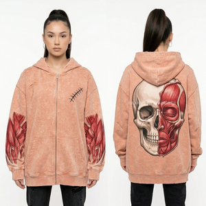 Sudadera con capucha gris con lavado ácido, diseño de calavera de cálculo científico, estampado de ecuaciones matemáticas en la manga, estilo nerd, oversize, streetwear - Product Image 3