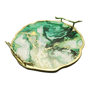 Bandeja para servir de ágata azul cielo con asas de lazo de latón, perfecta para mesa de comedor, fiestas, almacenamiento, decoración del hogar, precio personalizado - Product Image 5