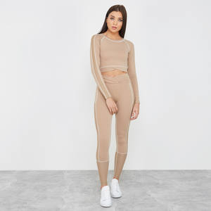 Ensemble 2 pièces de leggings de yoga Bnice tendance pour femme, en dentelle unie, taille haute, respirant, en Spandex/Nylon, effet push-up, pour le fitness - Product Image 2