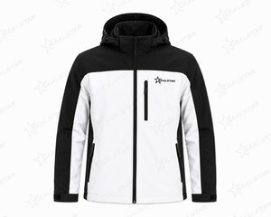 Veste softshell pour homme, imperméable, coupe-vent, randonnée en plein air, veste noire et blanche avec capuche, logo personnalisé, veste de travail d'hiver - Product Image 3