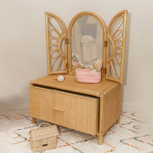 Narrow vanity <b>table</b> for kid rooms small rattan make up desk girl imaginative play vanities - Product Image 3