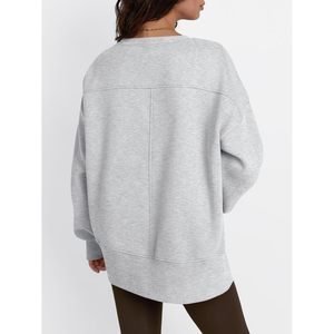 Sudadera de Mujer Oversize con Cuello Redondo y Manga Larga, Color Liso, Dobladillo Asimétrico, Hombros Caídos, Tejido de Mezcla de Algodón, Ideal para Otoño - Product Image 4