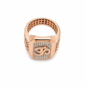 Bague Homme en Or Rose 18K avec Diamants Pavés et Symbole Om, Design Rectangulaire, Bijou de Luxe Religieux, Idéal pour Mariage, Fête, Quotidien, Cadeau - Product Image 4