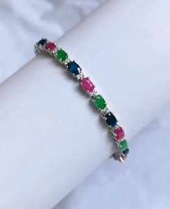 Pulsera de Plata de Ley con Baño de Oro Blanco y Piedras Naturales Multicolores - Elegante Joyería de Lujo para Regalo de Boda - Product Image 2