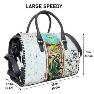 Bolso de Viaje Grande de Cuero Repujado a Mano Estilo Occidental, Bolso de Mano Cruzado de Cuero Vacuno con Pelo para Mujer, Hecho a Mano de Alta Calidad - Product Image 2