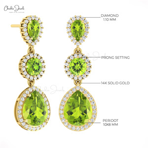 New Arrival Natural 10x8mm Prong Set Peridot & Diamond <b>Earrings</b> 14k Fine Gold Diamond Halo Bridal <b>Earrings</b> From Chordia Jewels - Product Image 6
