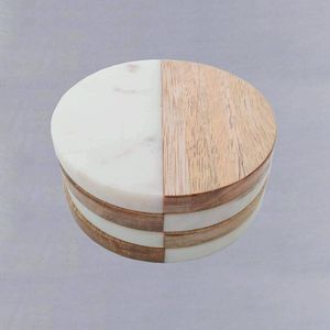 Juego de posavasos de madera y mármol premium, hechos a mano con piedra natural y madera de acacia, para protección de la mesa, decoración para té, café y bebidas. - Product Image 2