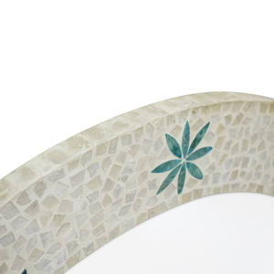 Miroir mural décoratif en mosaïque de coquillages nacrés, fait main, rond, avec motif floral bleu pour salon - Product Image 2