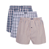 Caleçons Boxers Homme 100% Coton Doux Classique Tricoté Tissé Motif Rayé Adulte Logo Côté Gauche