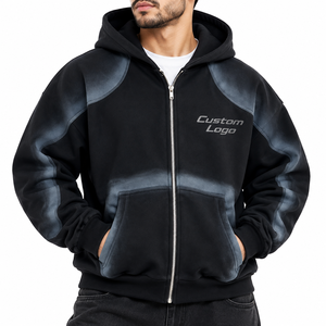 Sweat-shirt à capuche zippé noir minimaliste, style streetwear moderne, décontracté et oversize, pour un look streetwear quotidien. - Product Image 1