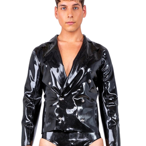 Chaqueta Entallada de Manga Larga con Cuello en V para Hombre, Color Negro Brillante, Ropa Formal de Color Sólido - Product Image 1