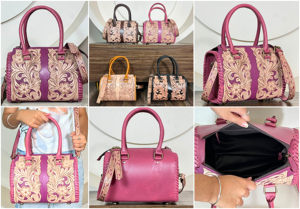 Bolso de Hombro de Cuero Genuino de Lujo Hecho a Mano con Diseño Floral Western, Bolso de Viaje Estilo Vaquero, Bolsos de Fin de Semana de Cuero Auténtico - Product Image 3