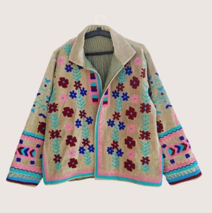 Manteau en coton brodé bohème pour femmes grandes tailles, motif Suzani, manches longues, col rond, vêtements d'extérieur décontractés écologiques pour l'hiver - Product Image 1