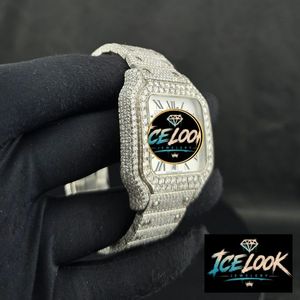 ICELOOK นาฬิกาข้อมือผู้ชายสุดหรูสแตนเลสสตีลทรงสี่เหลี่ยมพร้อมตัวเรือนและสายประดับเพชร หน้าปัดอนาล็อกขนาด 38 มม. - Product Image 2