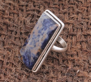 Anillo Rectangular de Sodalita Natural, Plata de Ley 925, Joyería Geométrica con Piedras Preciosas, para Mujeres y Hombres, Clásico para Bodas, Diseño Personalizado al por Mayor - Product Image 6