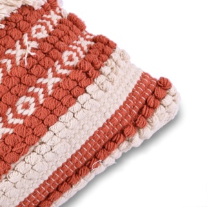 Luxury Christmas Boho Cushion <b>Covers</b> With Added Tassels Scandinavian Cotton Woven Loop Tufted Clay Red And <b>White</b> Pillow Case - Product Image 2