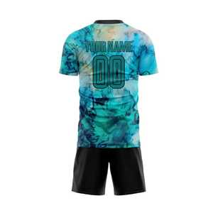 Conjunto de Camiseta de Fútbol Sublimada Personalizada, Estampado en Degradado Azul, Absorbe la Humedad, Unisex, Adulto, Manga Corta, Cuello Redondo, Ropa Deportiva para Equipo - Product Image 3