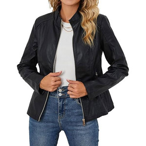 Chaqueta de Cuero para Mujer, Estilo Elegante, Costuras Duraderas, Aspecto Moderno para Uso Urbano, Chaqueta de Cuero de Alta Calidad - Product Image 1