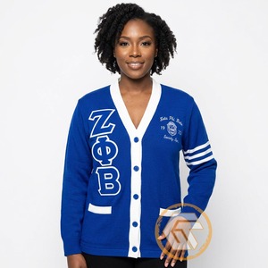 เสื้อคาร์ดิแกนผู้หญิง Zeta Phi Beta แบบกำหนดเอง ราคาถูก ขายดีที่สุด เสื้อผ้าสตรีนักศึกษา สำหรับฤดูหนาว ทำจากผ้าขนสัตว์ถักลายทาง สวมใส่สบาย มีกระดุม - Product Image 3