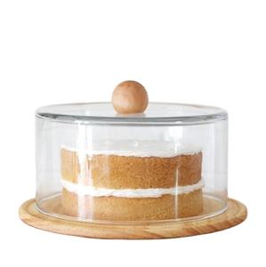 Soporte de madera para pasteles con cúpula de cristal transparente, exhibidor de postres premium para mostrador de panadería, mesa de fiesta, base de madera y cristal. - Product Image 1