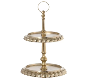 Plateau de service rond en métal à deux niveaux avec support pour présentation de desserts de fête, style vintage, design solide – Offre spéciale - Product Image 1