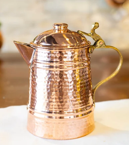 Vintage <b>copper</b> pitcher showcasing a beautiful traditional floral motif and brass <b>handle</b>, available at wholesale price - Product Image 4
