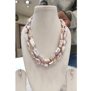 Adorable Juego de Collar y Aretes de Perlas Barrocas de Primera Calidad, 2 Filas, para Niñas, Bodas, Compromisos, Fiestas - Product Image 2