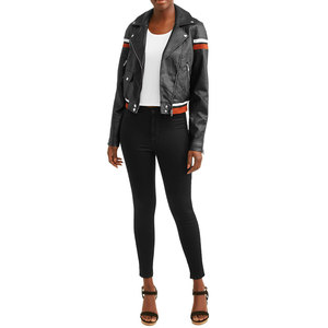 Women's Genuine Leather Moto Jacket With Contrast Stripes Full Sleeve Stand Collar <b>Zipper</b> Closure Autumn Style Cheap Selling - Product Image 6
