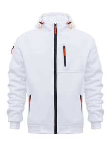 Sudadera con Capucha para Hombre de Alta Calidad, 100% Algodón, Gruesa, Holgada, Transpirable, con Bolsillos con Cremallera, Blanca, para Otoño - Product Image 1