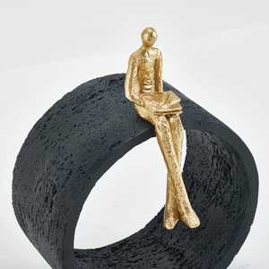 Jaffs Exports L 18 X B 11 X H 26 cm Golden Aluminium <b>Figurative</b> Sculpture Circular Base Handmade Modern Tabletop Art Decor - Product Image 4