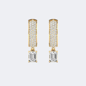 Boucles d'oreilles pendantes linéaires / Huggie Pavé, 1,50 carat total, rondes et émeraudes, serties à griffes - Product Image 1