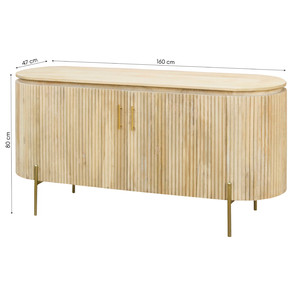 Aparador Moderno de Lujo Nórdico Ovalado de Madera Maciza, Mueble Buffet Japandi Moderno con Puertas Tambour Acanaladas y Patas de Metal Latón - Product Image 6