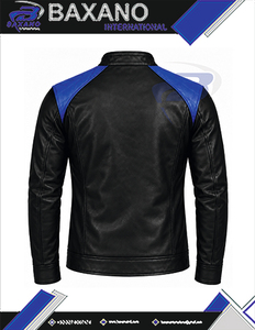 Chaqueta de cuero para motocicleta Zeta Phi Beta Sorority para mujer, personalizada, en bloques de color negro y azul, con cremallera frontal, estilo racing. - Product Image 5