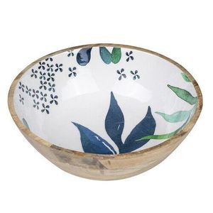 Bol à salade en bois de manguier émaillé, motif floral, fait main, design citron sous émail, fond bleu, pour fêtes - Product Image 4