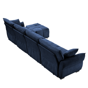 Divano Modulare Premium a 4 Posti con Pouf, Struttura in Legno Massello, Cuscini ad Alta Resilienza, Configurabile in Ciniglia per Soggiorno - Product Image 4