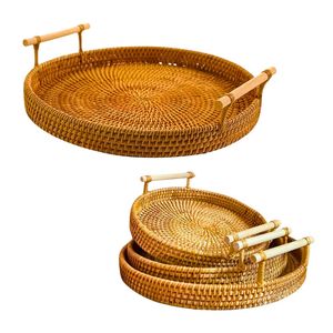 Handwoven RATTAN <b>TRAY</b> FRUIT STORAGE BASKET Sustainable Handmade Rattan <b>Tray</b> - Product Image 1