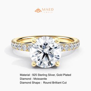 Anillo de Moissanita Solitario Chapado en Oro sobre Plata, Elegante Joyería de Compromiso y Aniversario para Mujer, Estilo NY, Regalo de Moda de Lujo - Product Image 6