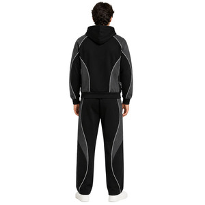 Manufacturer Zipper Raglan Sleeve Color Block Piping Hoodies Jogger sets Custom Boxy Fit Workout Wide Leg <b>Tech</b> Heavy Fleece Sets - Product Image 2