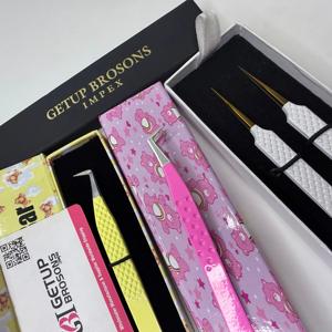 Pince à épiler pour extensions de cils en acier inoxydable, à pointe dorée, à découpe papillon droite, pour volume russe, à 90 degrés, pour application de poudre, avec revêtement en poudre - Product Image 5