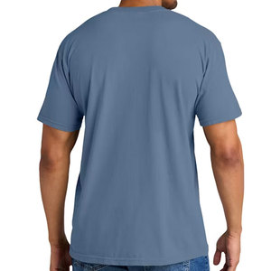 T-shirt à manches courtes pour homme, bleu uni, col rond, coupe classique, jersey en coton décontracté - Product Image 2