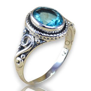 Handmade 925 Sterling <b>Silver</b> <b>Ring</b> For Unisex For Swiss Blue Topaz Oval Cut <b>Statement</b> With Bezel Sett Designer Jewelry Wholesale - Product Image 1